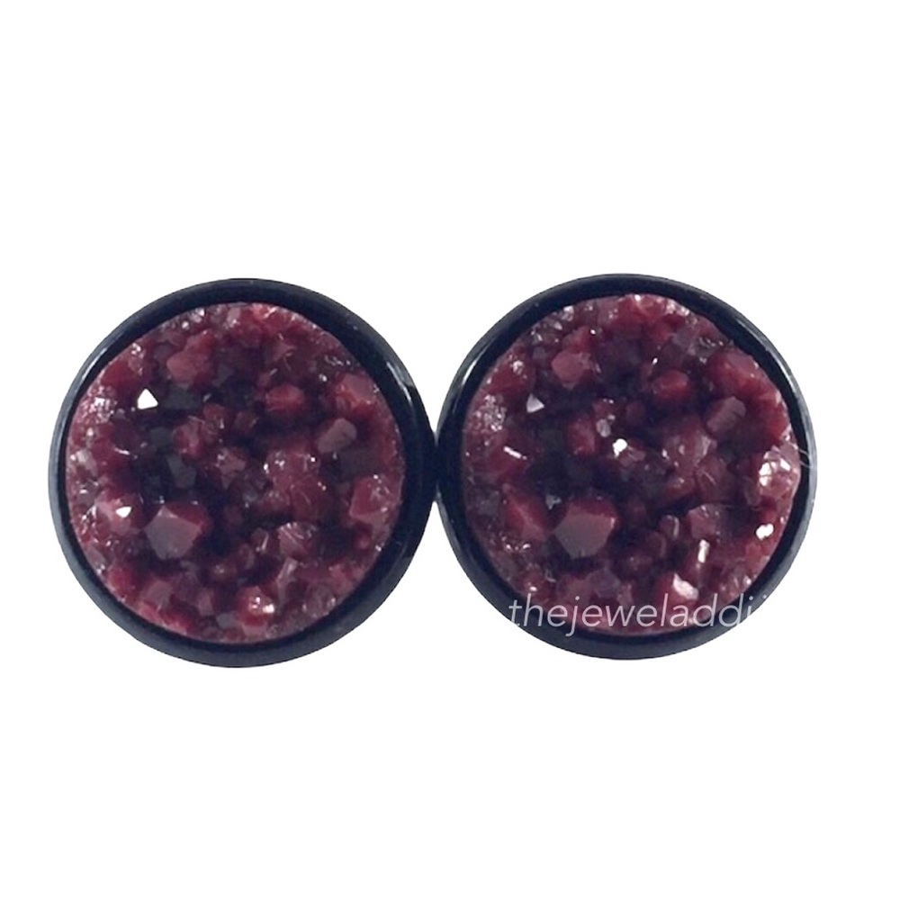 3 for 15🎀maroon faux Druzy black studs - Picture 1 of 7